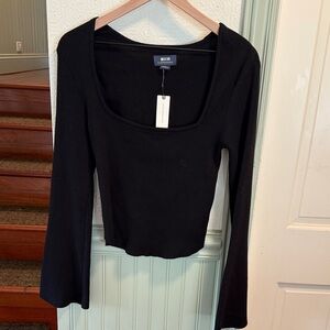Anthropologie Maeve Square-Neck Bell-Sleeve Sweater size S BLACK